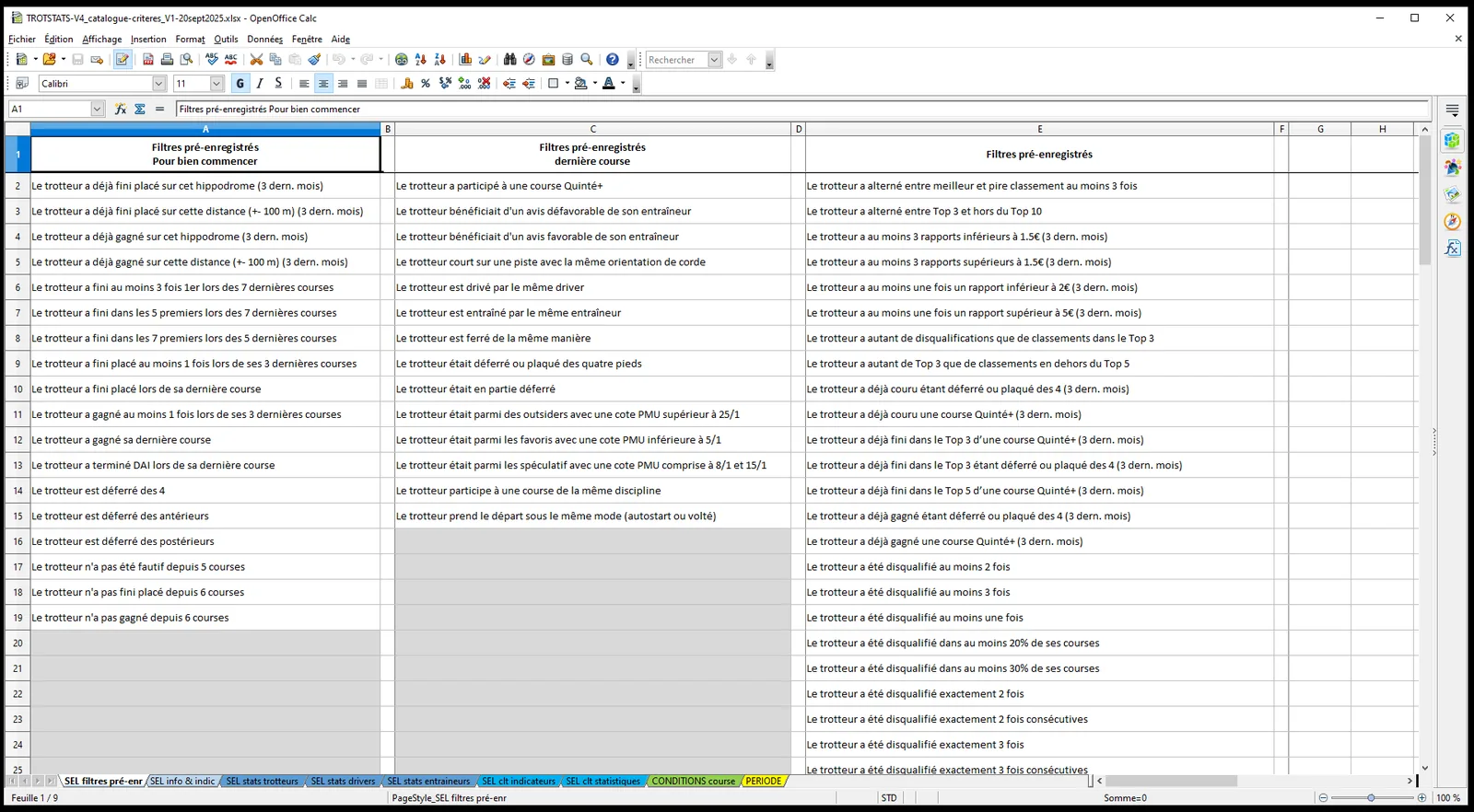 critères format Excel